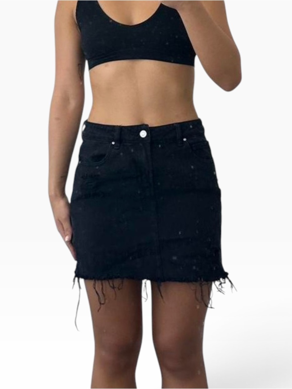 PacSun Black Frayed Denim Stretch Mini Skirt